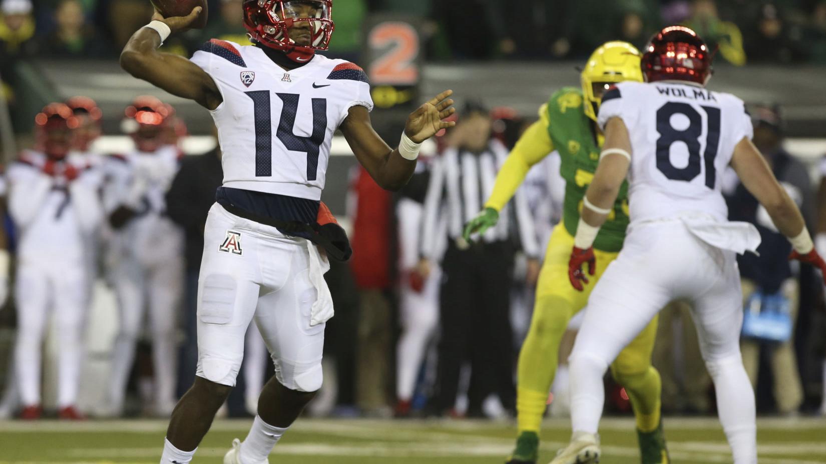 QB Khalil Tate struggles as Arizona Wildcats fall to Oregon, 48-28